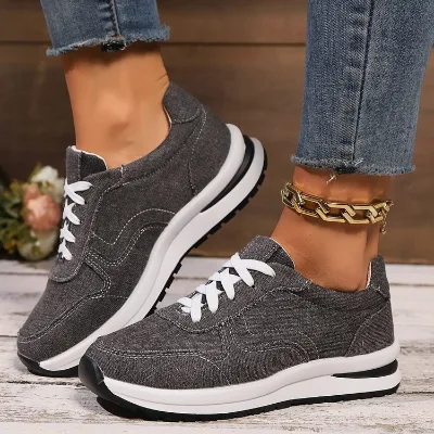 Women's Casual Shoes 2025 New Spring Autumn Winter Fashion Denim Non-slip Breathable Height Increasing Lace-Up Shoes