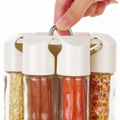 8pcs/set Rotary Salt and Pepper Cruet Condiment Set Bbq Seasoning Bottle Rack Condimentos Containers for Spices Cooking Tools