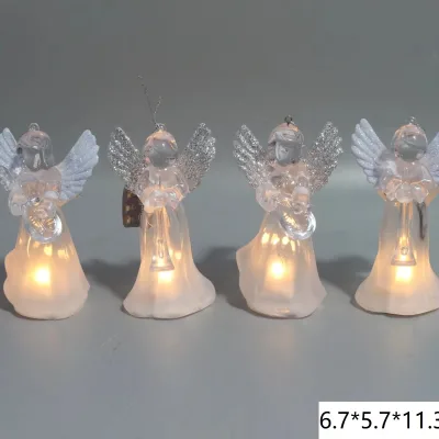 GEAVEE Glitter Silver Frosted Angel LED Light Musical Hanging Christmas Ornament with IP44 Waterproof Warm White