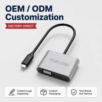 4 in 1 USB C Hub VGA + HDTV 4K30Hz Dual Screen 1080P Projector PD100W USB3.0 5Gbps Aluminum for MacBook Windows Office Meeting