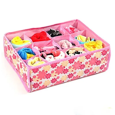 Pretty Fabric Storage Box with 12 Dividers for Ties Socks Shorts Bra Underwear-Storage Solution