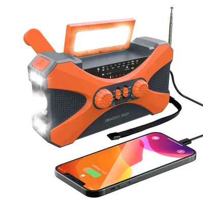 2024 New 10000mAh Emergency Hand Power Generation Portable Lighting Radio Built-in Speaker Outdoor Power Bank Solar Charging