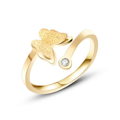 Korean Stylish butterfly Open Ring Jewelry Gold Zirconia Insert butterfly Ring for Women