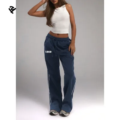 Custom Women Sweatpants Track Pants Casual Loose Side Stripe Leisurewear Pants Elastic Waist Y2k Wide Leg Cargo Pants