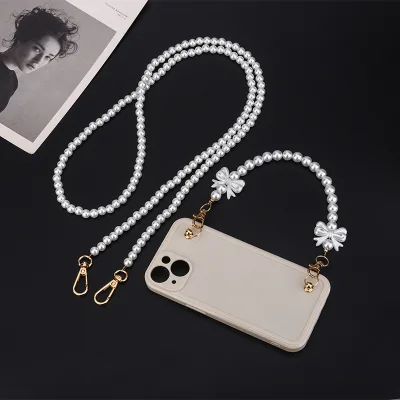 Mobile Phone Accessories Pearl Chain Crossbody Bag With Beaded Pendant Necklace Pearl Highlight Pearl Chain