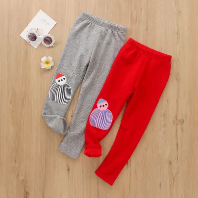 Christmas Snowman Print Winter Cotton Plush Pants for Girls Casual Tight Leggings for Children