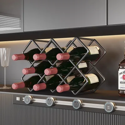 High-End Metal Wine Rack with Cooling Feature Modern Luxury Diamond Checkered Slanted Bottle Rack for Home Bars Home Furniture