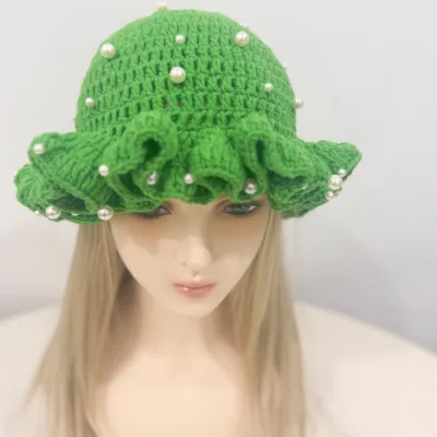 Handmade Hand Embroidery Solid Color Crocheted 100% Cotton Wide Brim Fashionable Casual Character Design Crochet Bucket Adults