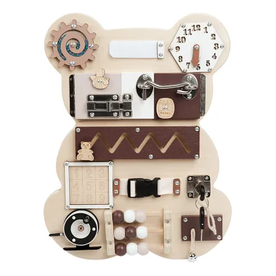 Wooden Sensory Boards for Toddlers Activity Boards Bear Shaped Busy Board Montessori Toys for Kids Fine Motor Skills