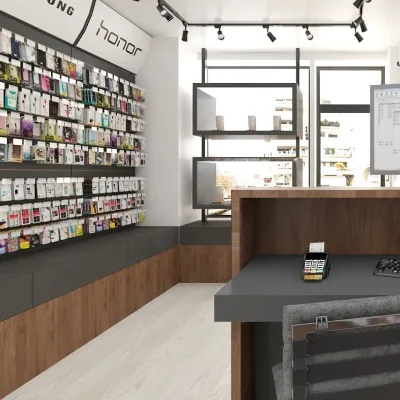 Modern Phone Display Counter Retail Cell Phone Shop Display Glass Showcase Digital Store Interior Display Design