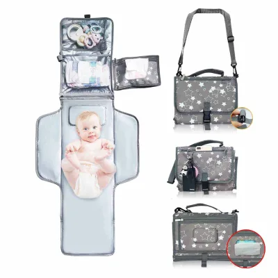 Portable Lightweight Waterproof Changing Pad for Boys & Girls Large Diaper Station Kit Wipes Pocket Cushioned Cover for Travel