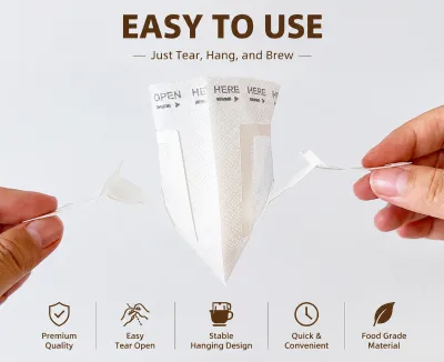 Portable Disposable Three Side Seal Heat Seal PP Woven Filter Bags with Hanging Ear Drip Design for Instant Coffee Packaging