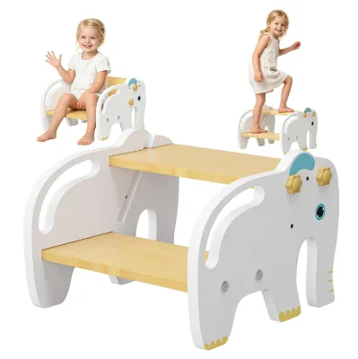 Premium Quality Solid Wood Modern Multi-Purpose 2 Step Stool Kids Kitchen Counter Tower Toddler Step Stool Bathroom Sink Potty