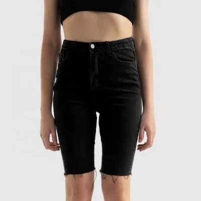 Custom High Waist Denim Half Pants Skinny Black Jeans Shorts for Women