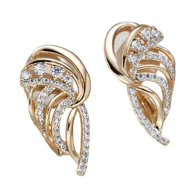 Wholesale Gorgeous Angel Wings Hollow Stud Earrings Women Gold Plated Shining Zircon Elegant Dance Party Jewelry