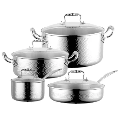Customized 304 Stainless Steel Non-Stick Soup Milk Frying Pan Set Induction Kitchen Cookware for Cooking Pot Set