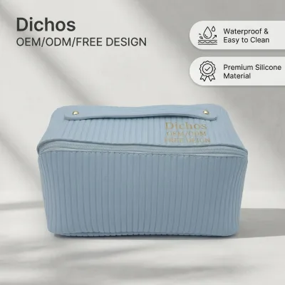 Pure Sky Blue Waterproof PU Zipper Fashion Travel Cosmetic Bag Square Shape Flower Yao Design Trendy Succinct Style