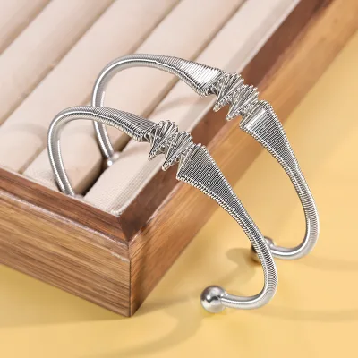Elegant Open-Ended Stainless Steel Spiral Cuff Bracelet Durable and Hypoallergenic Fashion Jewelry for Parties
