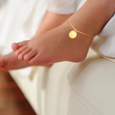 Wholesale Fashion Bijoux Kids Round Anklet European Style Fashion Versatile Stainless Steel Engravable Foot Jewelry