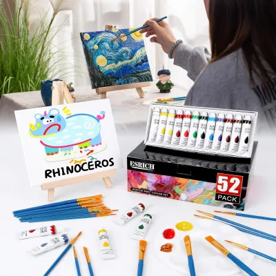 Acrylic Painting Kit with 2 Sets of 12 Colors Wooden Paint Brushes Canvas-for Portrait Subjects