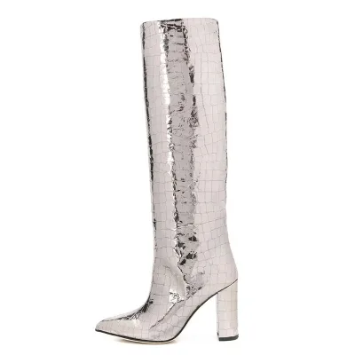 Ladies Slip on High Heel Silver Boot 2019 Woman Knee High Boots