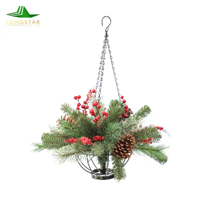 New Hot Sale Pretty Artificial Christmas Wreath PE PVC Pine Needle Flower Basket Indoor Outdoor Decoration
