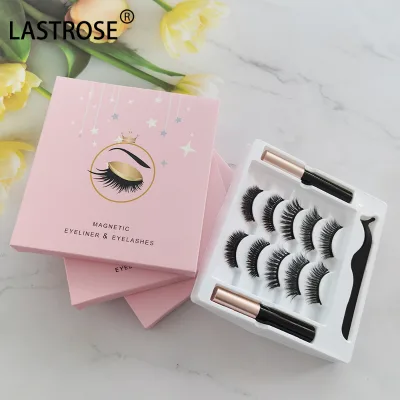 2024 New Natural Magnetic Lashes Hand Made Full Strip Synthetic Magnet Eyelashes With Eyeliner 5 Pairs False Lash Set