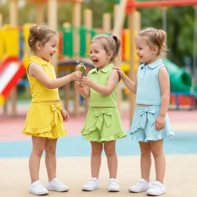 Low Moq Certificated Kids Skirt and Top Summer Convenient Sport Children's Clothing Wholesale Girls Clothing Sets