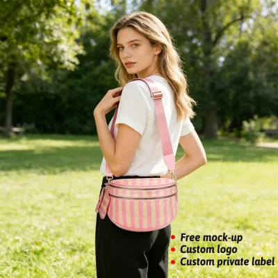 Large Capacity Retro Shell Shoulder Bag Custom OEM Logo Travel PVC Waterproof Striped Crossbody Bag Handbags Ladies Luxury