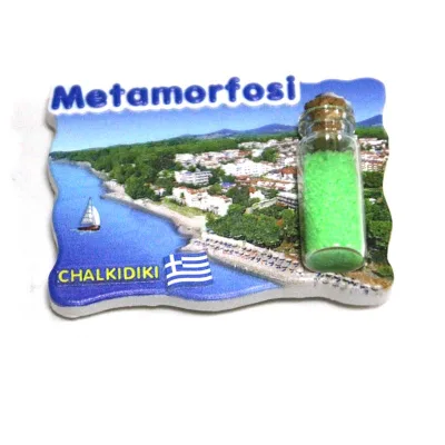 Wholesale Custom Printed Metamorfosi Chalkidiki Corfu Greece Tourist Souvenir Epoxy Resin Fridge Magnet with Drift Bottle