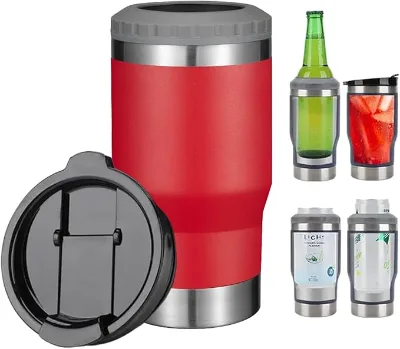 Red Universal Can Cooler Double-walled 14oz Can Cooler Can Cooler with Lid 4 in 1 Can Cooler Vacuum Insulated Cup Thermocooler