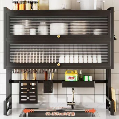 Metal Double-Layer Kitchen Storage Rack Above Sink Drain for Dishes and Tableware Multi-layer Cupboard Organizer