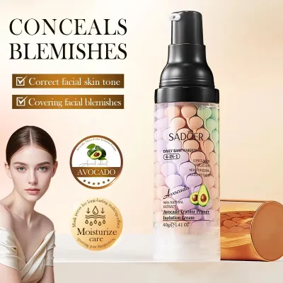 SADOER 40g Avocado Three-Color Waterproof Makeup Primer Tone Correcting Pore Minimizer for All Skin Types