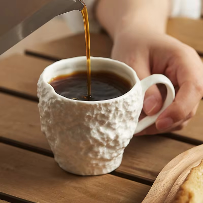 White Porcelain Breakfast Milk Cup Irregular Ceramic Coffee Mug Office Restaurant