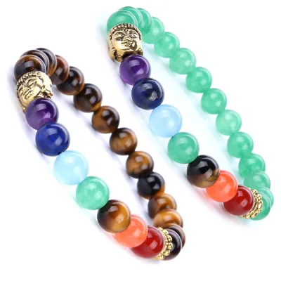 Brand Antique Gold Buddha Bracelet Men Frosted Stone Beaded Bracelet Fashion Unisex Buddhist Believers Jewelry