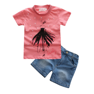 Hot Sale Wholesale New Style Children Clothes Clothing Sets Thailand Kids T-shirt And Kids Denim Pants
