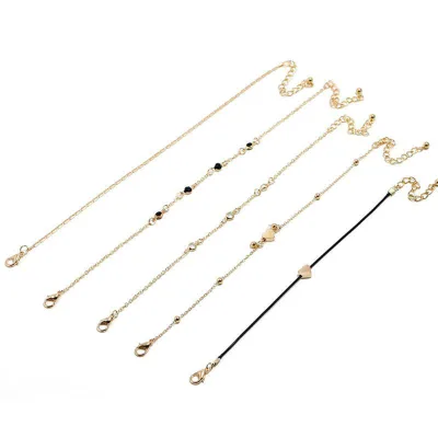 Personalised Vintage Anklets Fashion Simple Love Heart Black Rope Multi Set Multi Summer Beach Anklets