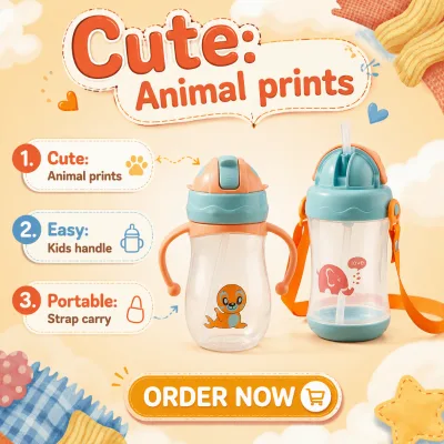 Baby Training Cup PP Cup Spout Anti-Choking Leak-Proof Milk-Drinking Shatter-Resistant Cartoon Pattern