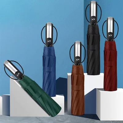 Custom logo Rain Umbrella Windproof Fully Automatic 3 Folding Umbrella