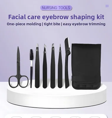 Wholesale Eyebrow Tweezers Set Precision Slant Straight Point Angled Tweezers Scissors for Eyebrow Shaping PU Leather Bag