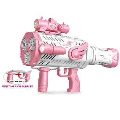 Unisex Light-Up 36-Hole Bazooka Battery 360 Degree Rotating Bubble Machine PC Toys for Kids to Play in Bathroom Garden