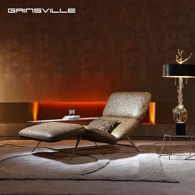Gainsville High-end Quilting Crafts Leather Lounge Chair With Natural Marble Table Luxury Home Furniture for Villa Apartment