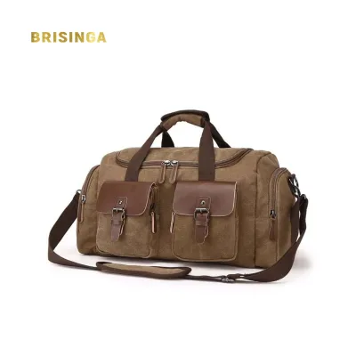 Wholesale Custom Low Moq Vintage Reisetasche Canvas PU Leather Trim Tote Crossbody Shoulder Bag Mens Weekend Duffel Travel Bags