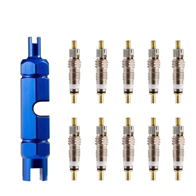 11 Pieces/Set Bicycle Valve Core Tool Set Presta Schrader Valve Core Adapter Fresta Schrader Valve Cap Bicycle Tire Repair Kit