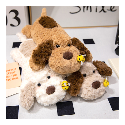 Wholesale Plush Lying Puppy With Little Bee Stuffed Animal Home Sofa Decoration Baby Sleeping Pillow Plush Big Ears Dog Doll