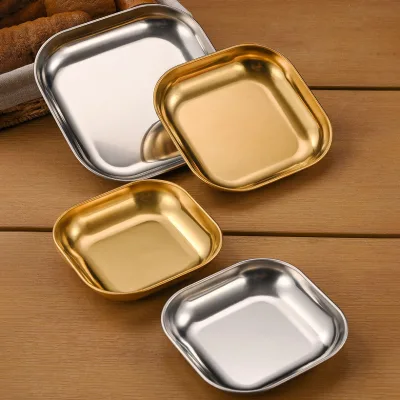 Thickened Stainless Steel Square Hot Pot Barbecue Restaurant Side Dish Silver Gold Dessert Dishes for Party Restaurant