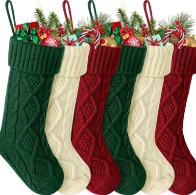 46cm Cable Knit Christmas Stockings Candy Gift Bag Wall Decoration 37cm Knitted Wool Xmas Tree Hanging Ornament