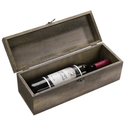 Vintage Wooden Wine Gift Box, Single Bottle Storage Case with Cloth Lining