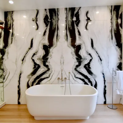 White and Black Panda Marble in Book Match Pattern Floor Luxury Stone Wall Tile