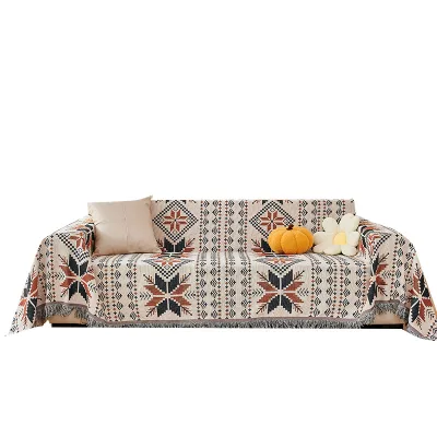Modern Three-Seat Sofa Towel Blanket Thick Air Conditioning Nap Bed End with Tassels Polyester/Cotton Durable for HomeStay